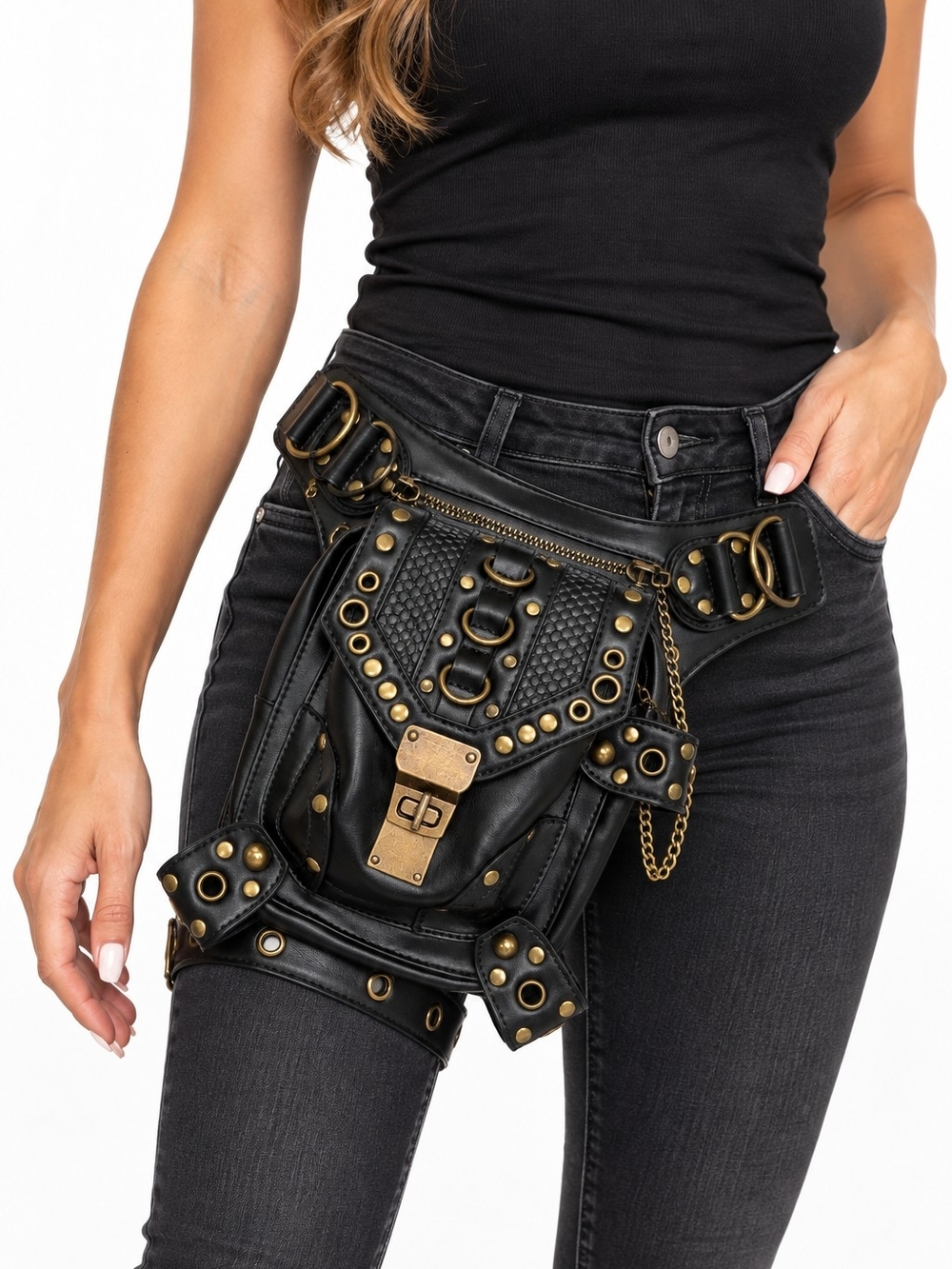 Steel Master Gothic Steampunk Thigh Leg Holster Bag Black Dragon Scale NWT